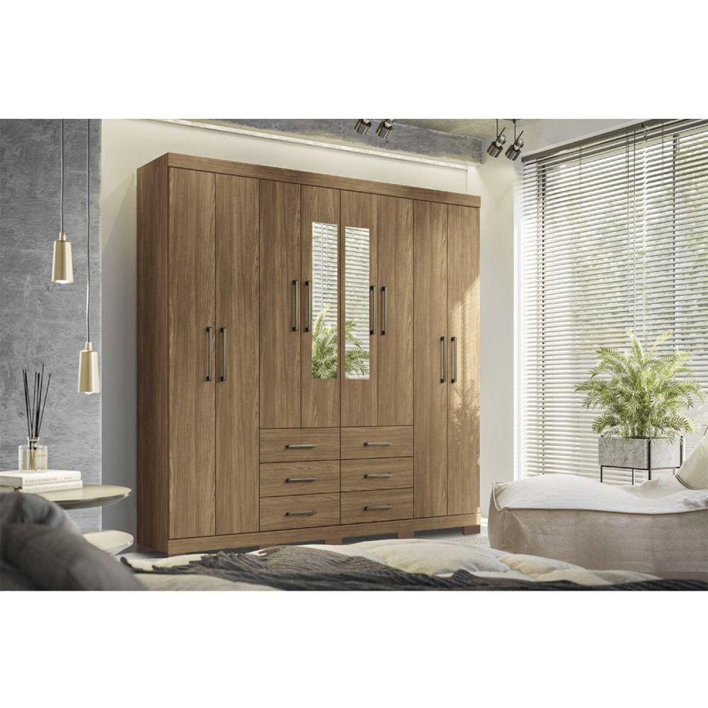 Guarda-roupa Casal 8 Portas 6 Gavetas Liverpool com Espelhos e Pés Jatoba