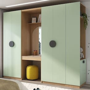Conjunto Modulado Infantil 4 Peças 6 Portas Cabideiro, Penteadeira com Espelho, Nichos, Gavetas e Sa Verde/Avena