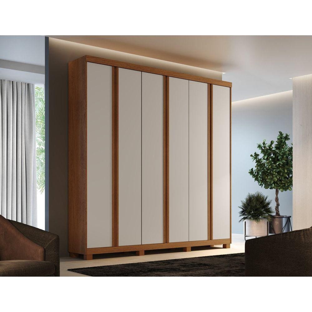 Guarda Roupa Casal 6 Portas 4 Gavetas Tulum com Pés Rufato Imbuia/Off White