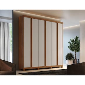 Guarda Roupa Casal 6 Portas 4 Gavetas Tulum com Pés Rufato Imbuia/Off White