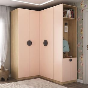 Conjunto Modulado Infantil de Canto 3 Peças 6 Portas Nicho com 2 Gavetas e Sapateira Joy Kids Cabeca Salmão/Avena