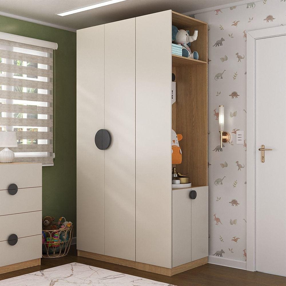 Conjunto Modulado Infantil 2 Peças com 4 Portas 2 Gavetas com Nichos e Sapateira Joy Kids Cabecasa M Cinza/Avena
