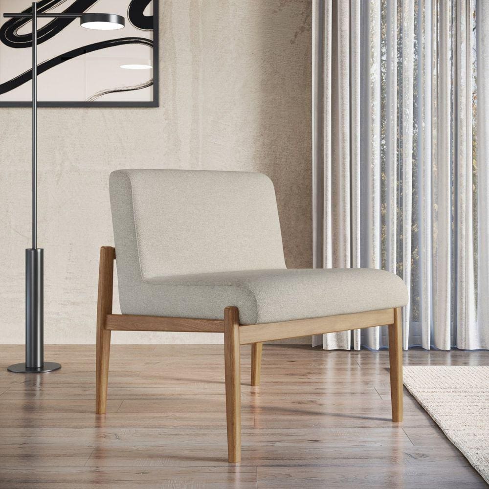 Poltrona em Madeira Maciça sem Braço Narvi Nogueira / Bege Claro