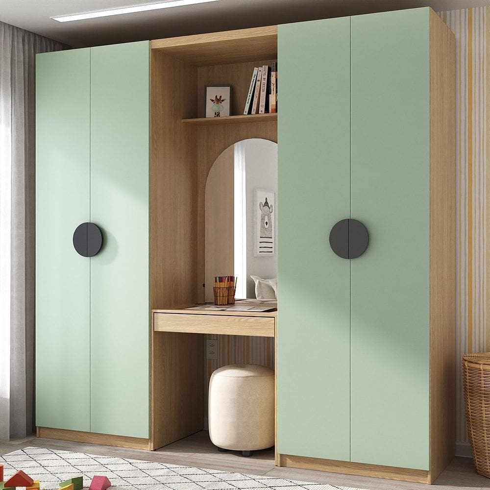 Guarda Roupa Modulado Infantil 3 Peças 4 Portas com Espelho Joy Kids CabeCasa MadeiraMadeira