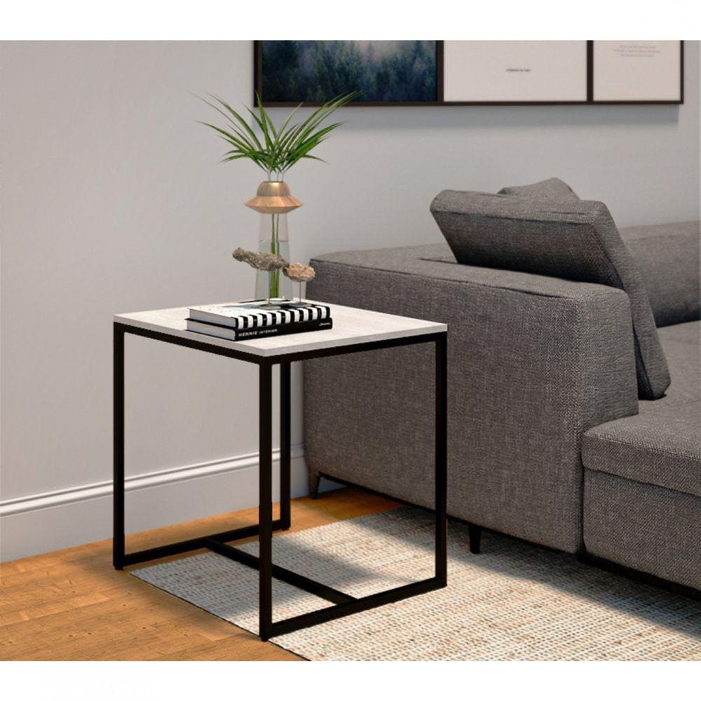 Mesa Lateral Quadrada Line Devan Móveis Preto/Branco