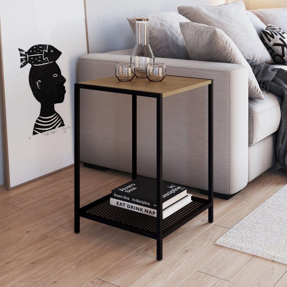 Mesa Lateral Industrial Quadrada York Artesano Hanover/Preto