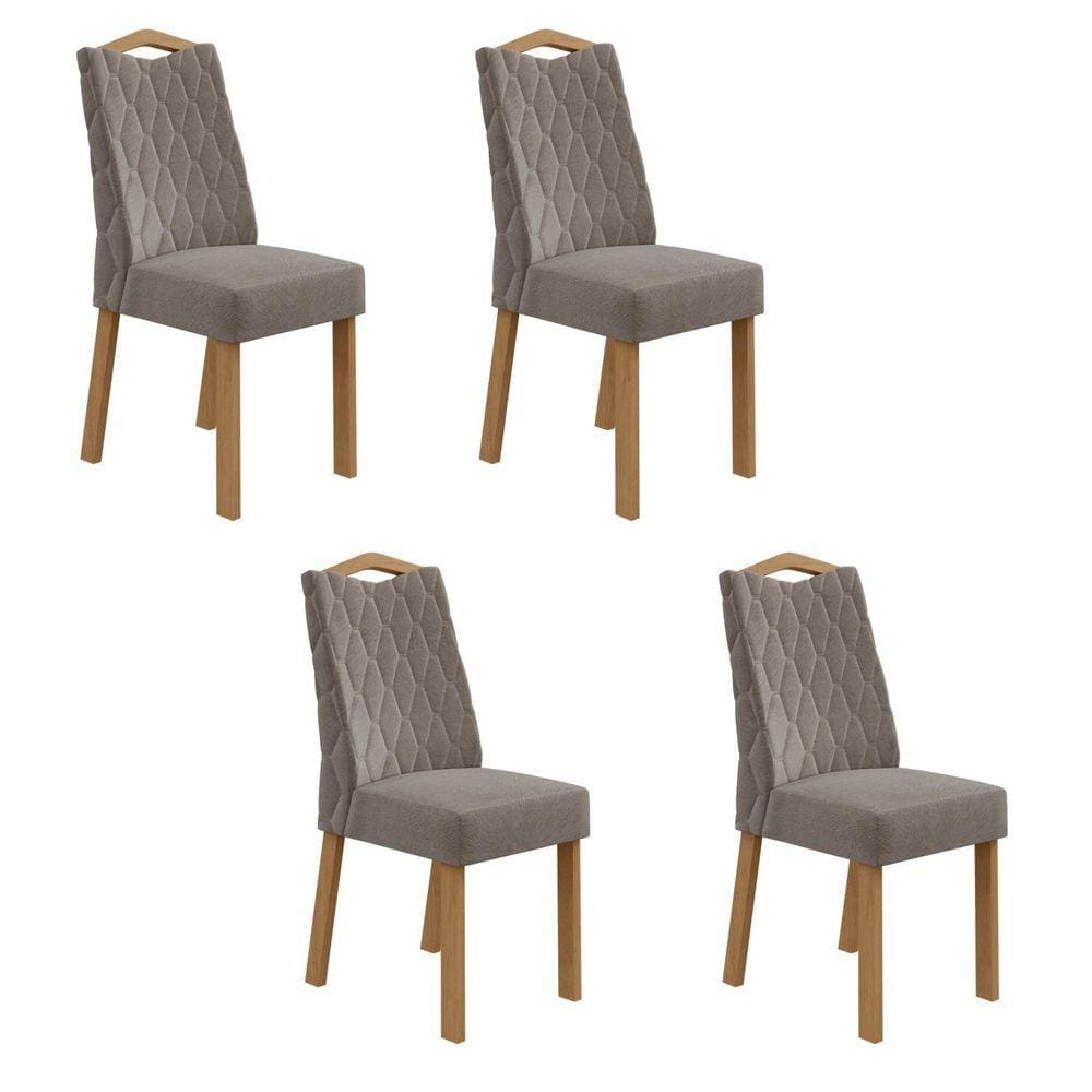 Conjunto 4 Cadeiras Vênus Móveis Lopas Amêndoa Clean/Suede Animale Bege