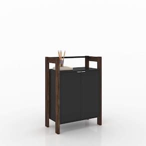 Armário para Escritório Baixo 2 Portas AZ1008 Tecno Mobili Preto/Nogal