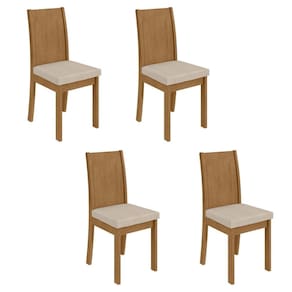 Conjunto 4 Cadeiras Athenas Móveis Lopas Amêndoa Clean/Linho Rinzai Bege