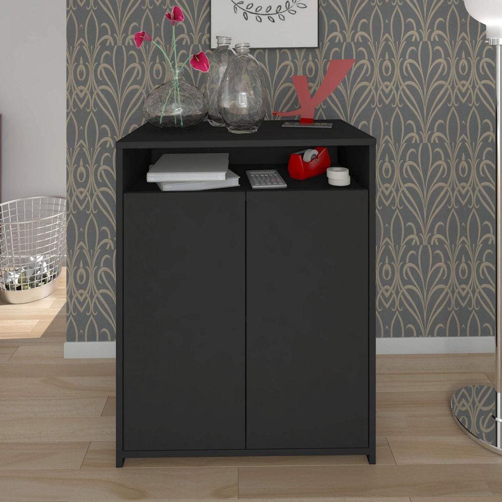 Armário para Escritório Baixo 2 Portas 2 Prateleiras Cool Artany Preto