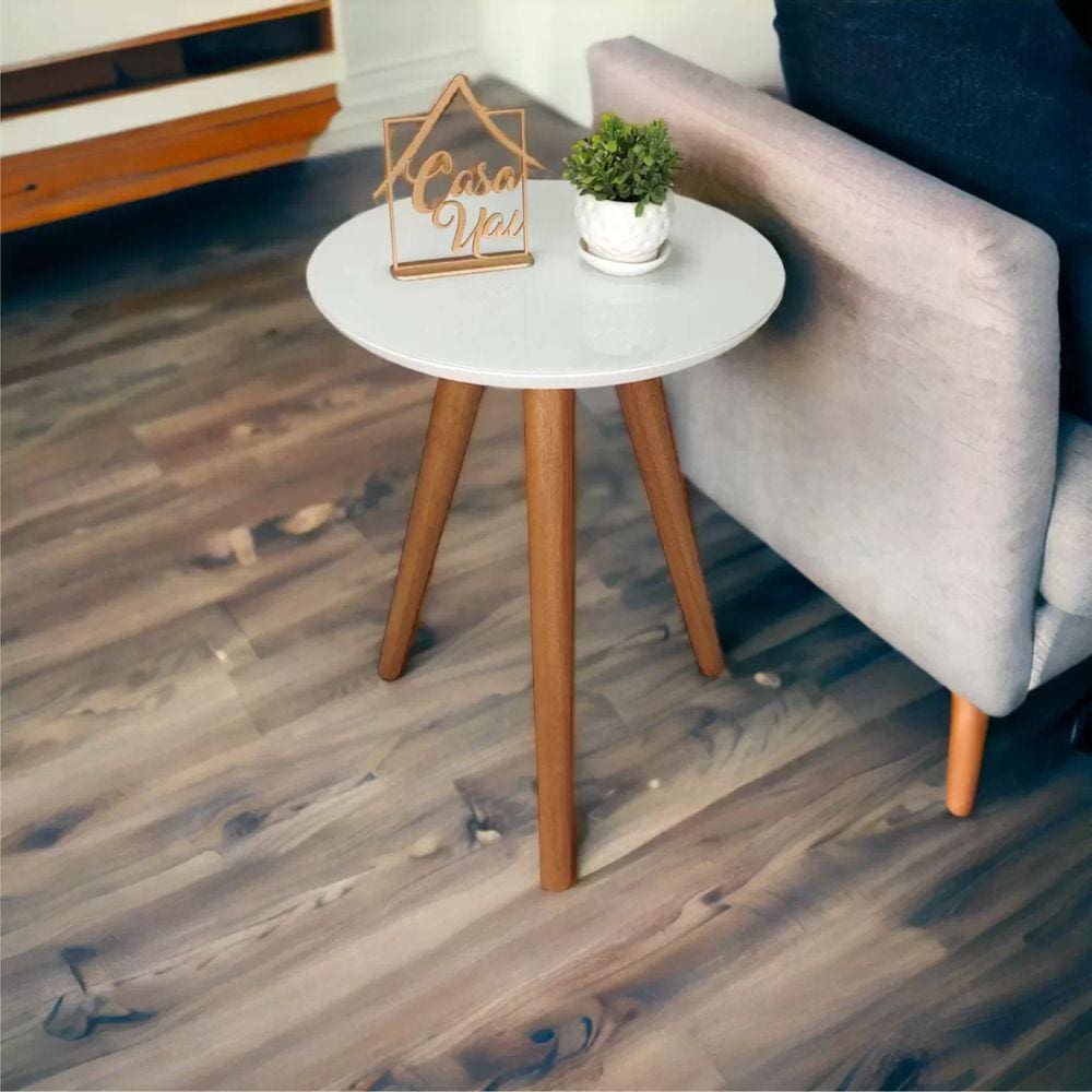 Mesa Lateral com Vidro 50x40cm Pés Palito Casa Uai Branco