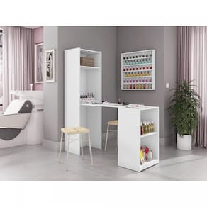 Armário Multiuso 1 Porta 3 Prateleiras com Mesa Auxiliar Basculante Mult Max Caemmun Branco