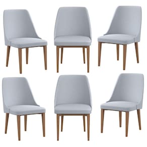 Conjunto 6 Cadeiras Madeira Maciça Linho Kelly Casa Contemporânea Castanho/Cinza
