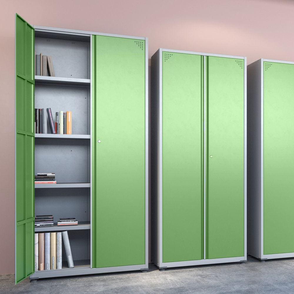 Armário 2 Portas Aço 4 Prateleiras AP409SL Pandin Móveis Cinza/Verde Miró