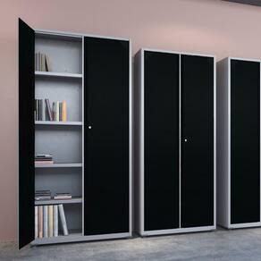 Armário 2 Portas Aço 4 Prateleiras AP409SL Pandin Móveis Cinza/Preto