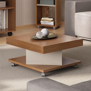 Mesa de Centro com Rodízio Quadrada Saara Cinamomo/Off White