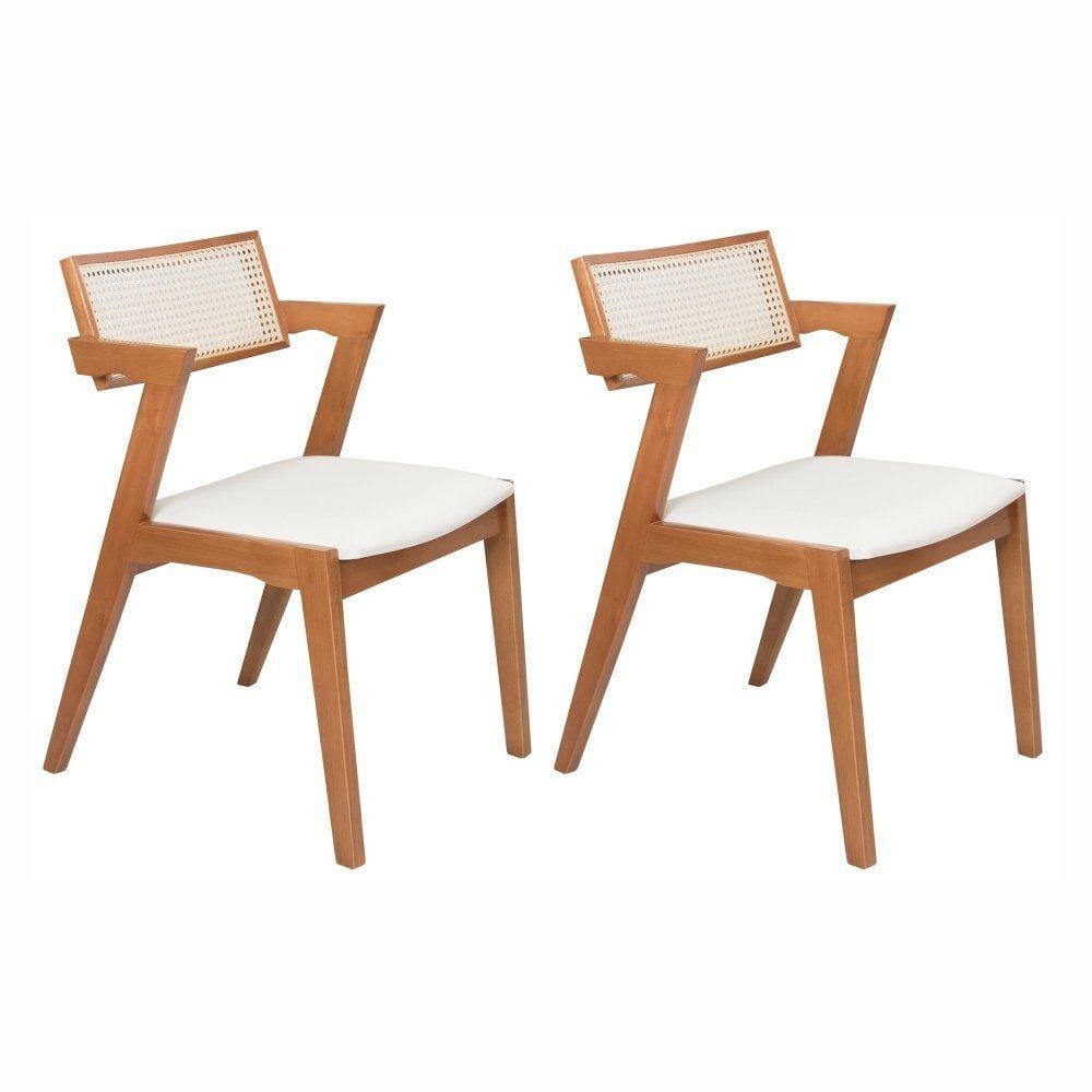 Conjunto com 2 Cadeiras Madeira Maciça com Rattan Natural e Estofada 81,5x53x57cm Verona Champagne