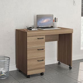 Escrivaninha 90cm 3 Gavetas Osaka Politorno Castanho