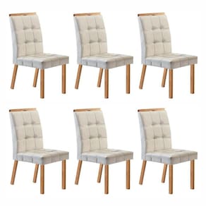 Conjunto com 6 Cadeiras Madeira Maciça e Estofada 99,5x45,5x74,5cm Sophia Champagne