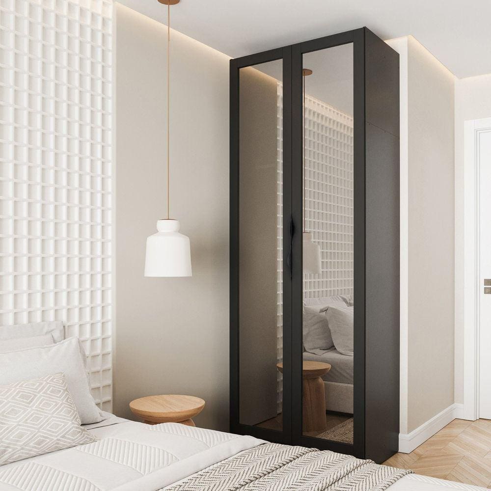 Guarda Roupa Modulado 2 Portas Reflecta com Cabideiro e 2 Gavetas Hera CabeCasa MadeiraMadeira Preto