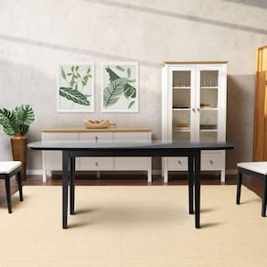 Mesa Oval 6 Lugares 1,8m Tampo Vidro e MDF Tiê CabeCasa MadeiraMadeira Preto