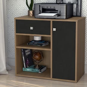 Armário Multiuso 1 Porta 1 Gaveta Ravena Nova Mobile Mel/Preto