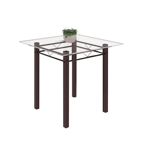 Mesa Tubular 75x75cm Tampo de Vidro 4 Lugares Júlia Soma Móveis Cacau/Tampo Vidro