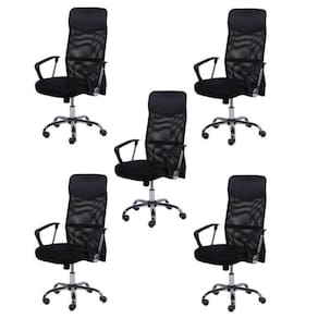 Kit 5 Cadeiras para Escritório Presidente em Sintético e Tela Mesh com Rodízios 3307 OR Design Preto
