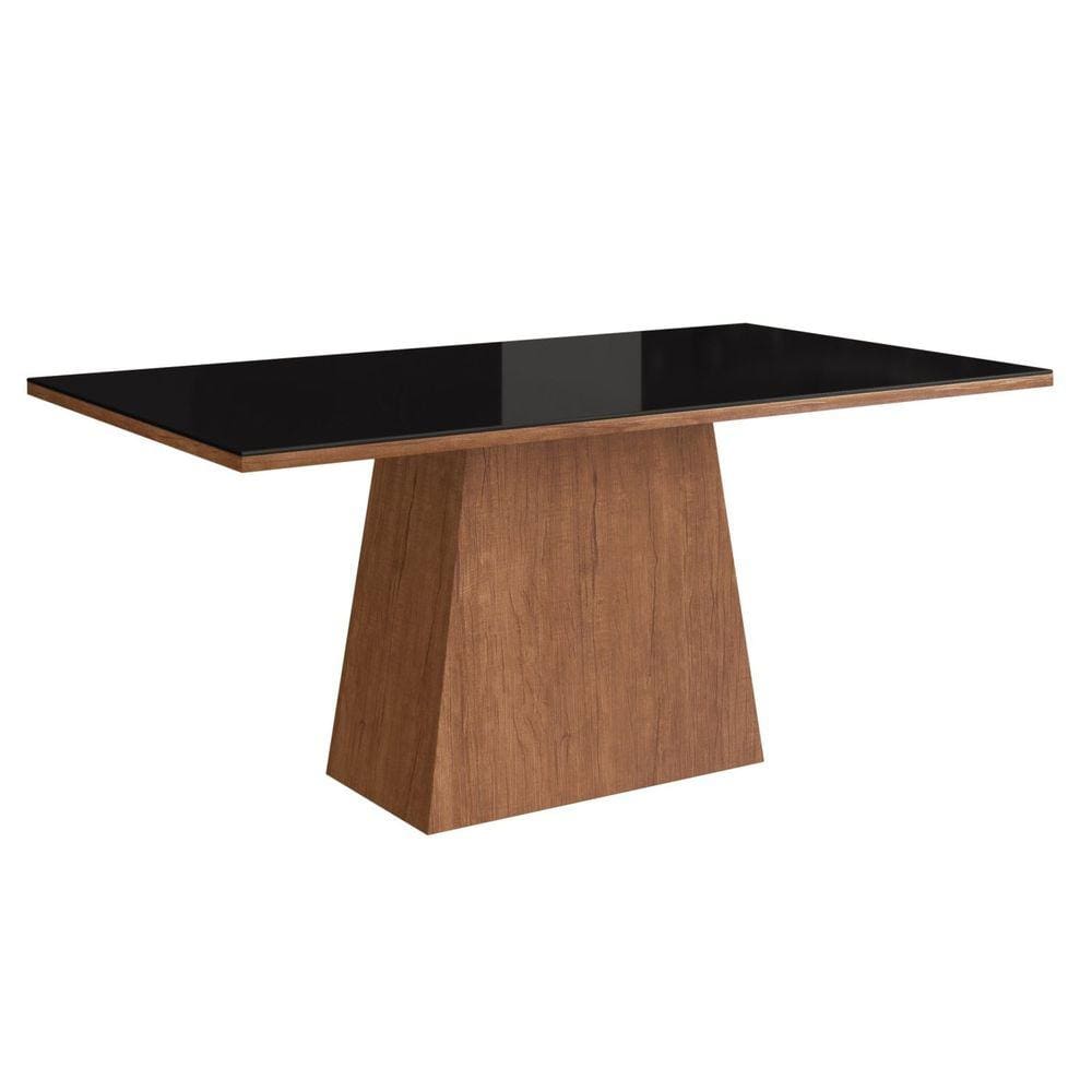 Mesa para Sala de Jantar 160x90cm com Vidro Lapidado Móveis Zamarchi Canela/Preto