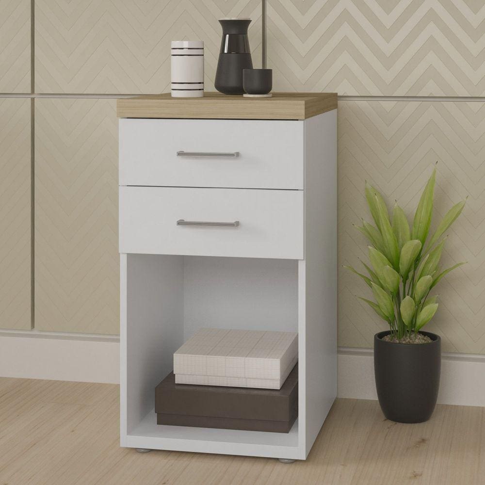 Gaveteiro Organizador 2 Gavetas com Nicho Toq Artany Olmo/Branco