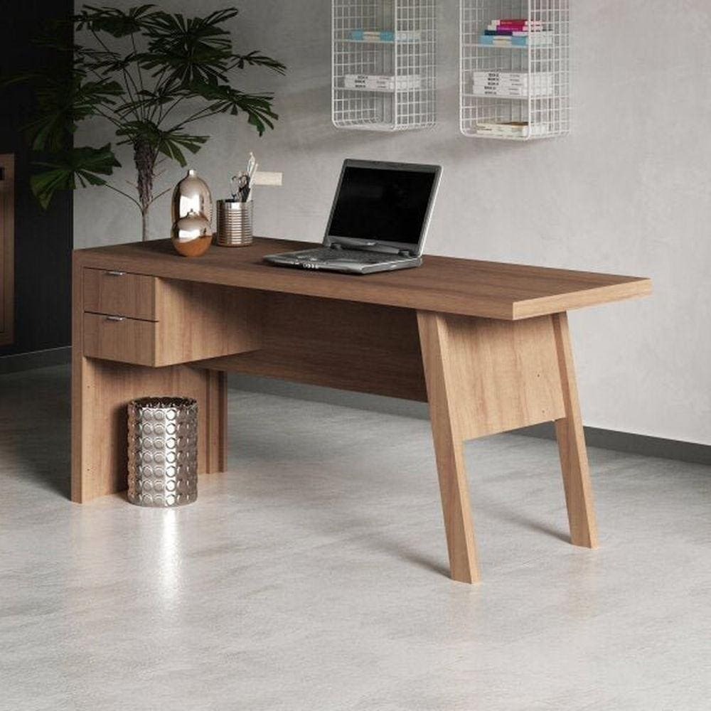 Mesa para Escritório 163cm 2 Gavetas Me4122 Tecno Mobili Amendoa