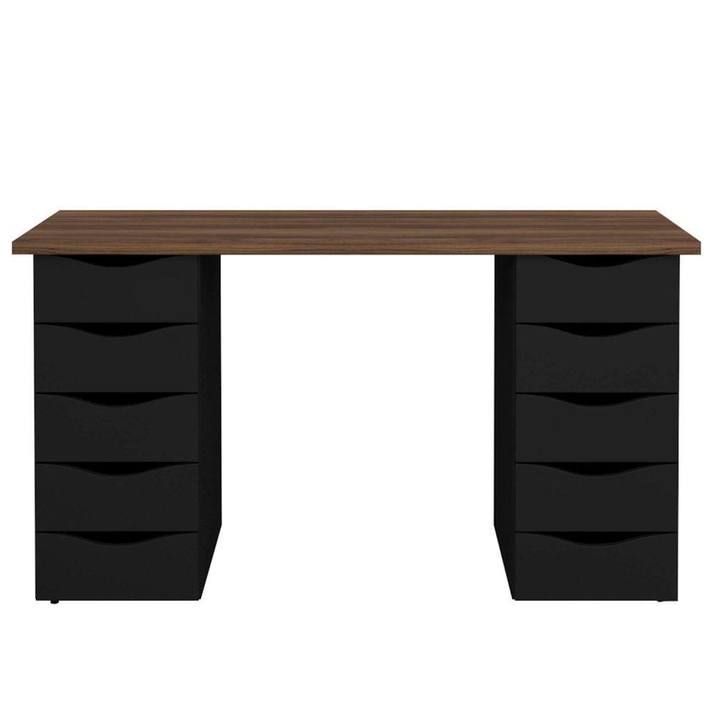 Escrivaninha 10 Gavetas Due Artany Nogal/Preto