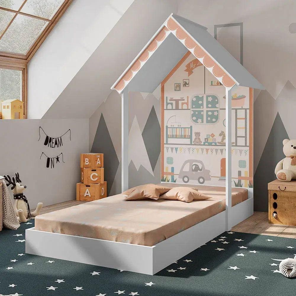Mini Cama Casinha Montessoriana Home Branca Pura Magia Branco/Marrom Claro