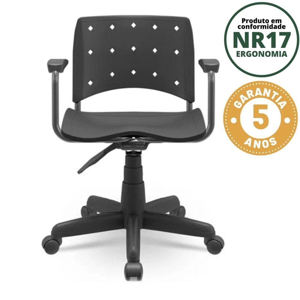 Cadeira para Escritório Secretária Ergonômica Giratória Ergoplax NR17 Plaxmetal Preto