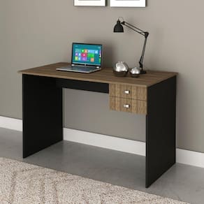 Escrivaninha 117cm 2 Gavetas ME4165 Tecnomobili Preto/Nogal