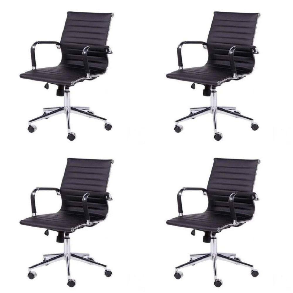 Kit 4 Cadeiras para Escritório Diretor Esteirinha com Relax Sintético 3301 Or Design Preto