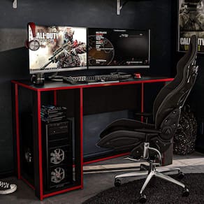Mesa Gamer Escrivaninha Singapura Politorno Preto/Vermelho
