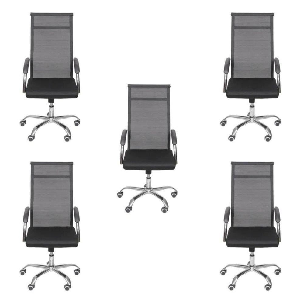 Kit 5 Cadeiras para Escritório Presidente Alta Roma 3312 Or Design Preto