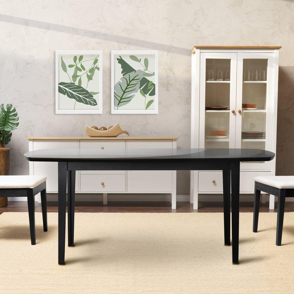 Mesa Oval 4 Lugares 1,4m Tampo Vidro e MDF Tiê CabeCasa MadeiraMadeira Preto