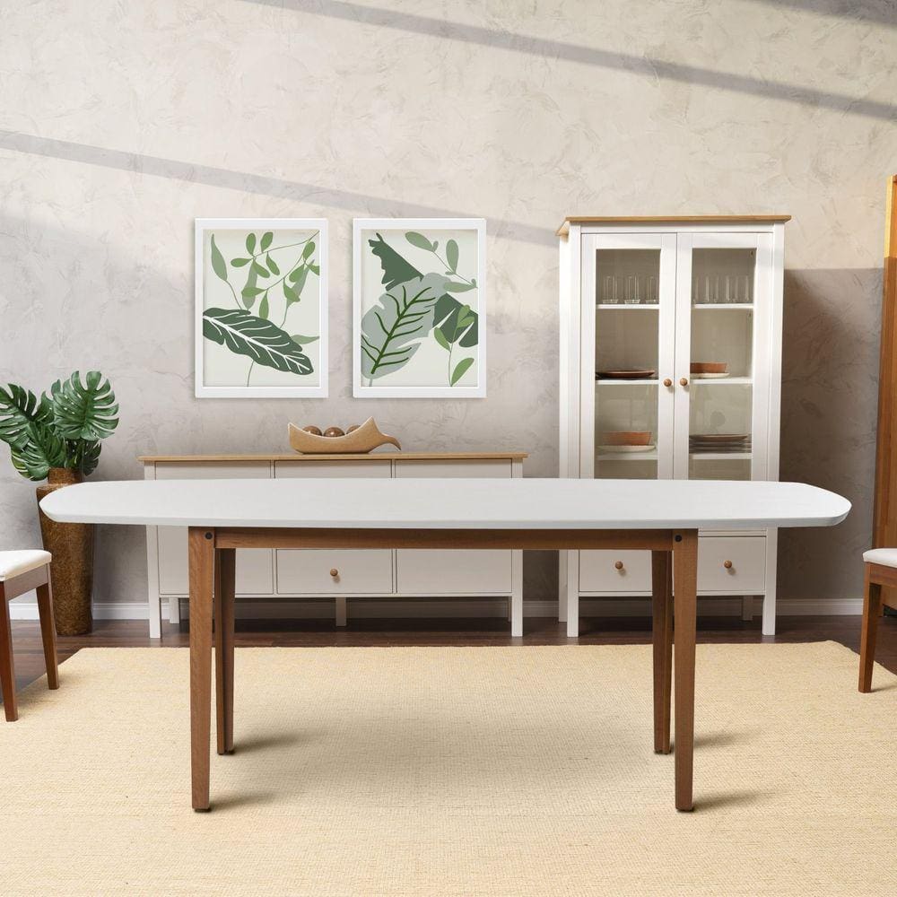 Mesa Oval 8 Lugares 2,0m Tampo MDF Tiê CabeCasa MadeiraMadeira Amendoa/ Off White