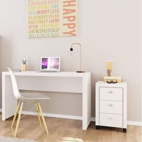 Conjunto Home Office com Escrivaninha e Gaveteiro 3 Gavetas Espresso Móveis Branco