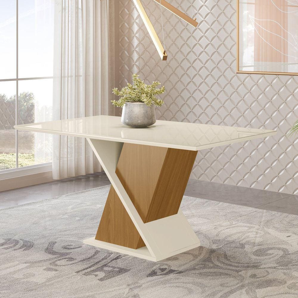 Mesa de Jantar com Tampo de Vidro 160cm Solus Móveis Henn Marrom/Off White