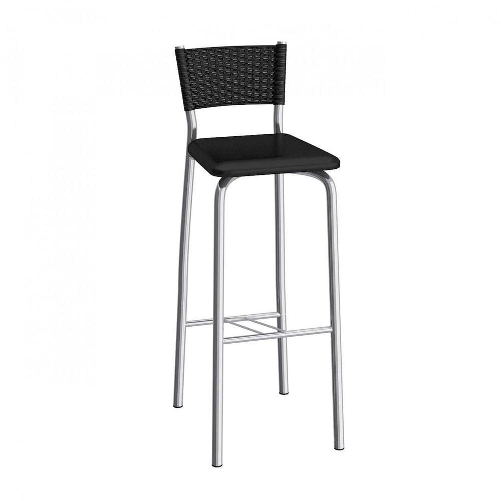 Banqueta Alta com Encosto Gênova Compoarte Cromado/Preto