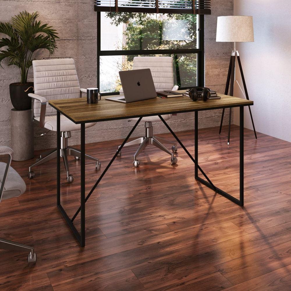 Mesa para Escritório Industrial 135cm Office SW006 Placa e Ponto preto/noce oro