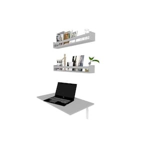Kit com 1 Escrivaninha Suspensa 60cm e 2 Prateleiras Bramov Móveis Cinza Cristal