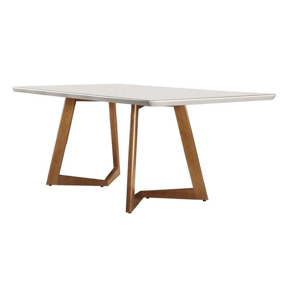 Mesa de Jantar 180x90cm Tampo Madeira/Vidro Safira Mobilare Imbuia Marroml/Laca OffWhite