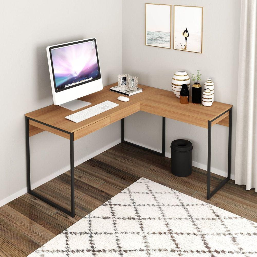Mesa para Escritório em L Industrial Me4157 Tecno Mobili Amêndoa/Preto