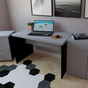Mesa para Escritório 140cmx60cm 40mm Bramov Móveis Preto/Cinza Cristal