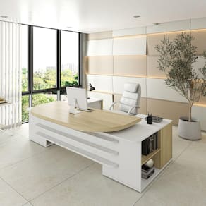 Mesa para Escritório Presidente Tamburato 258.2 cm 4 Gavetas 2 Portas Artany Carvalho/Branco