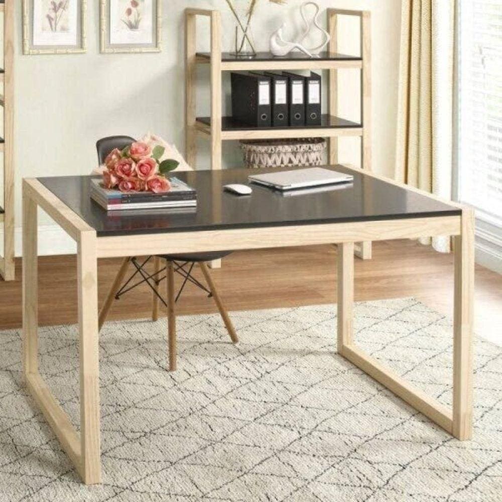 Mesa para Escritório e Estante em Madeira Maciça Guará Cabecasa Preto/Marroml Preto/Marroml